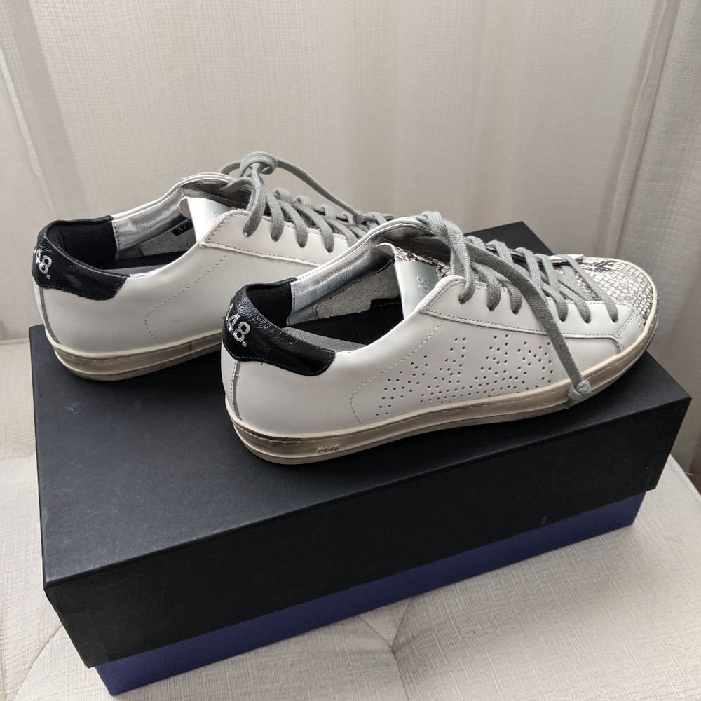 P448 John white and silver python low-top sneakers